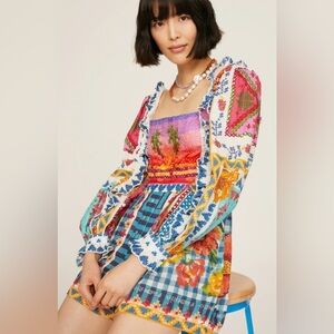 FARM Rio Summer Vibe Patchwork Floral Romper XS Multicolor Boho Festival Vaca